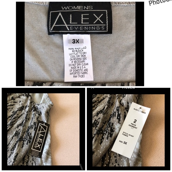 Alex Evenings Made In USA 2 Pieces Set Stretchy Glitter Printed 3/4 Sleeve 3X - Picture 16 of 16